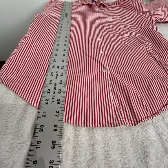 Faconnable Mens Red & White Striped Button-Up Long Sleeve Cotton Shirt Medium - Picture 6 of 6